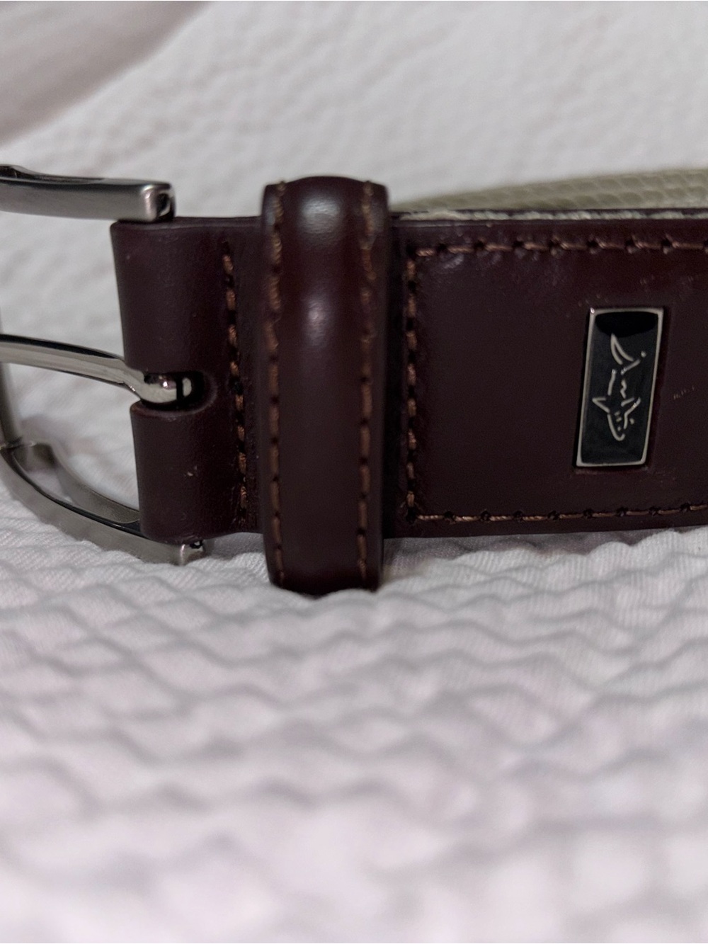 Greg Norman Collection Dark Brown Leather Belt with Silver Buckle